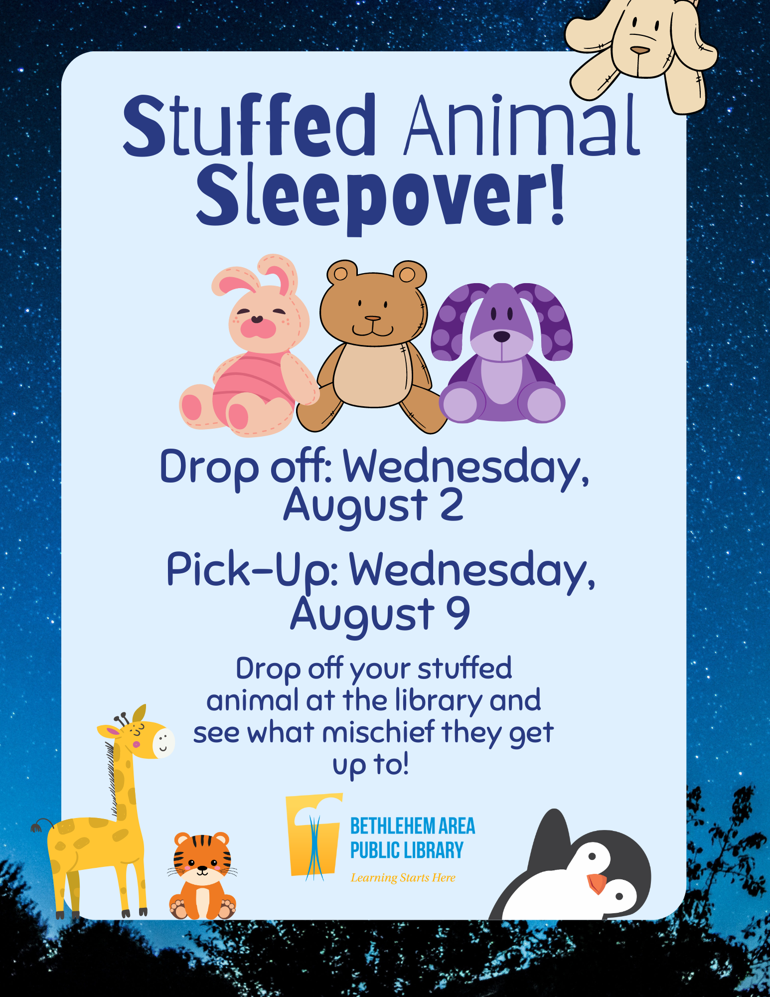 Stuffed Animal Sleepover Bethlehem Area Public Library